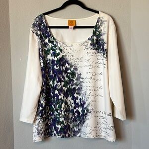Ruby Rd Floral Script Sequin Top 3/4 Sleeve 3X